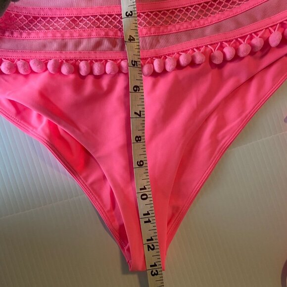 Revolve Tularosa Women's Hot Pink High Waist Pom Pom Mesh Nina Bikini Size L - Picture 8 of 11